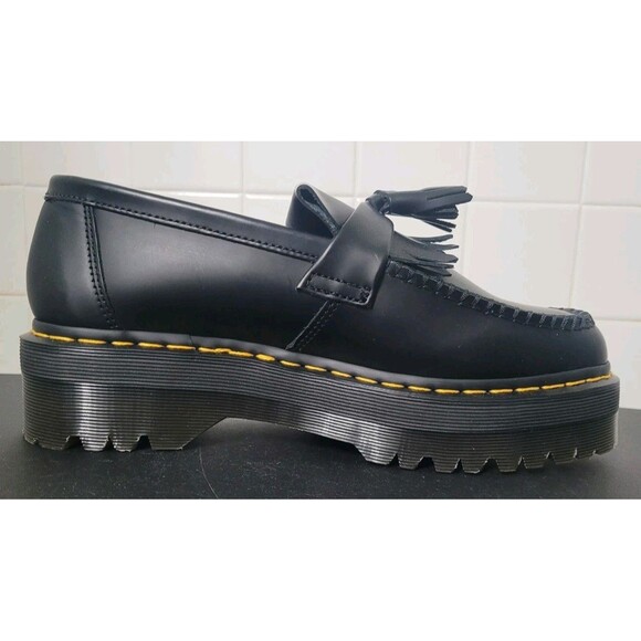Doc Martens Adrian Quad Leather Platform Tassel Yellow Stitch Loafers M9 W10 - Picture 9 of 13